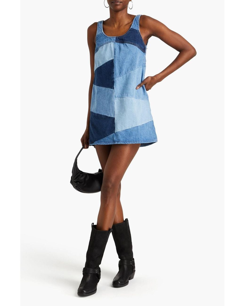 FRAME Patchwork-effect Denim Mini Dress in Blue | Lyst
