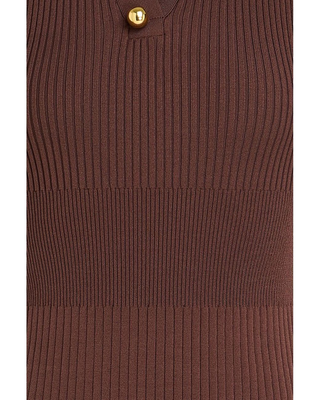 Claudie Pierlot Brown Ribbed-Knit Midi Dress