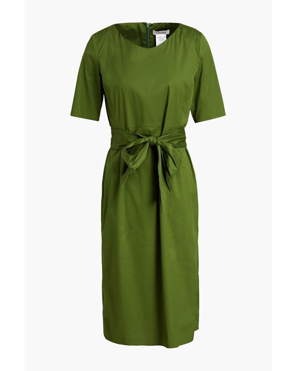Max Mara Belted Cotton-blend Poplin Dress in Green | Lyst