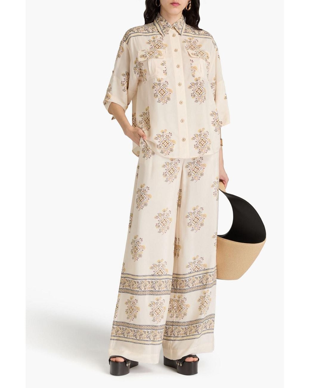Zimmermann Natural Printed Crepe De Chine Shirt