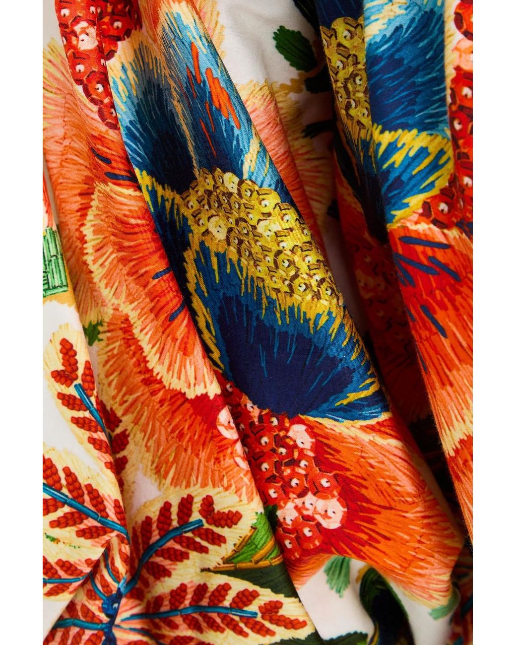 Farm Rio White Ruffled Floral-print Stretch-cotton Poplin Mini Shirt Dress