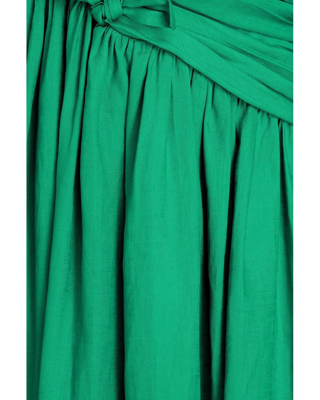 Zimmermann Cutout Knotted Linen Midi Dress in Green | Lyst
