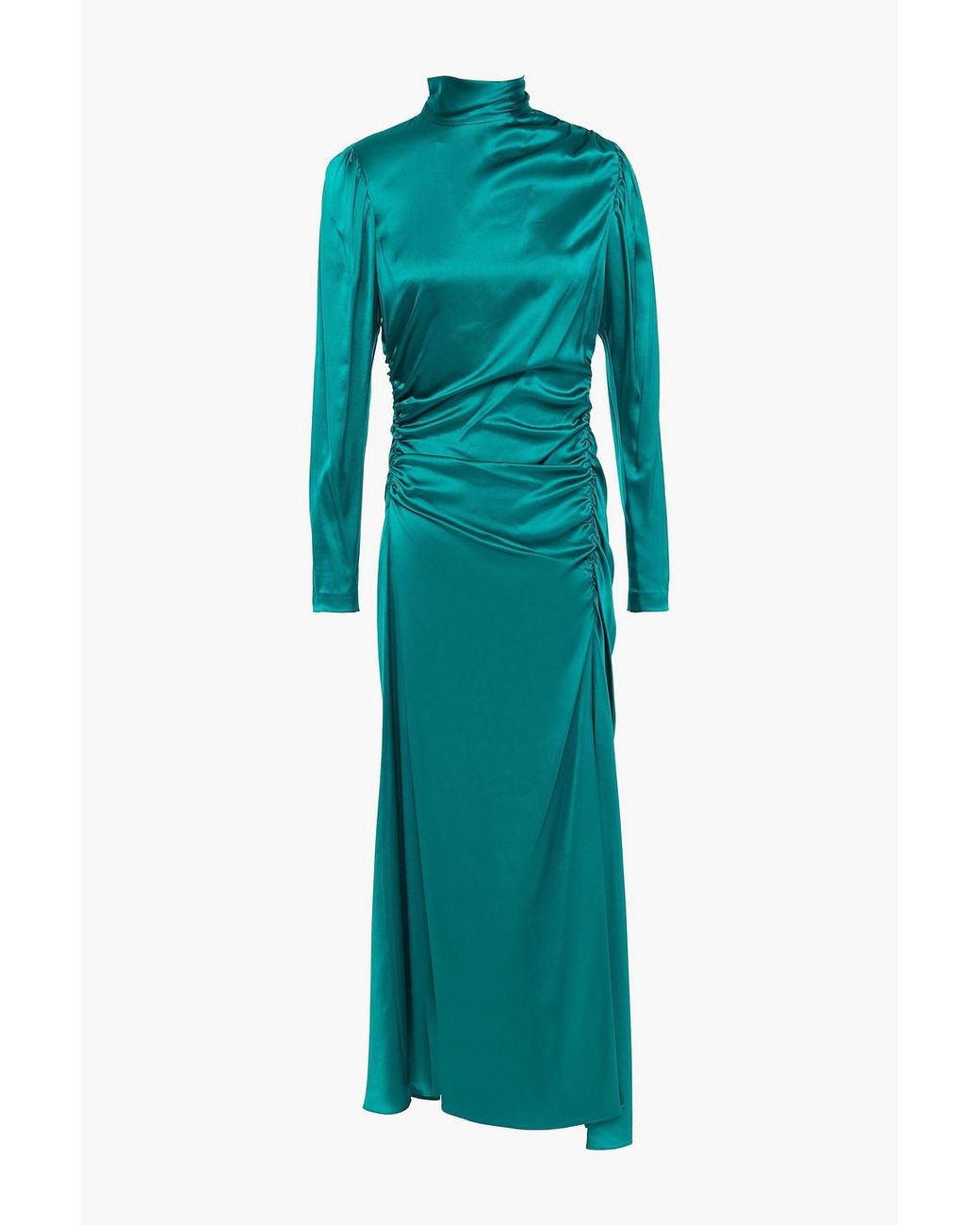 A.L.C. Isabella Ruched Stretch-silk Satin Midi Dress in Green | Lyst Canada