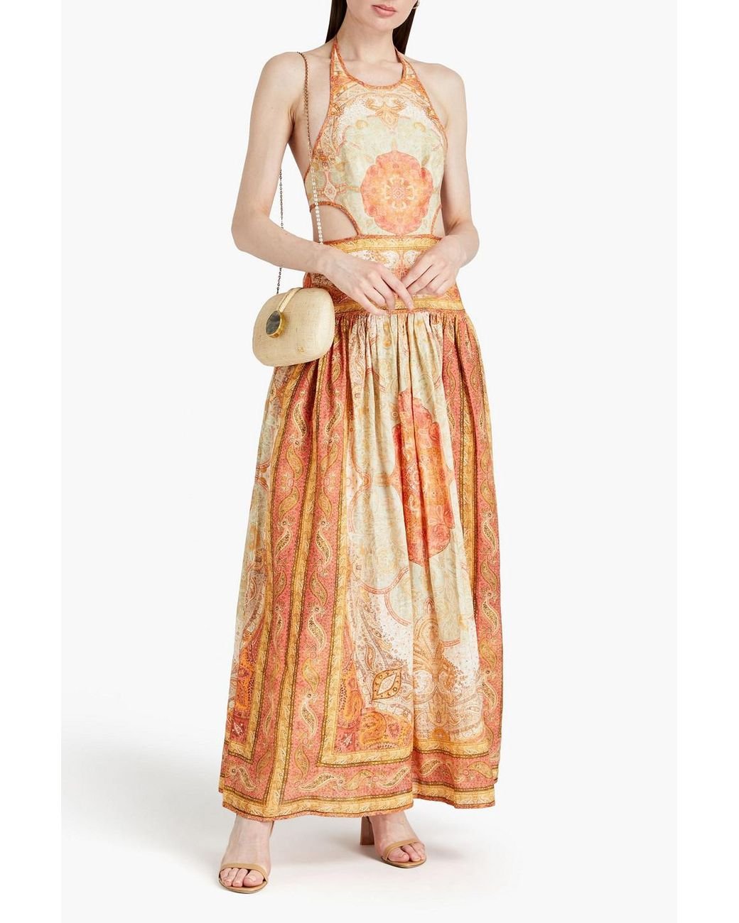 Zimmermann Cutout Paisley-print Linen Halterneck Maxi Dress