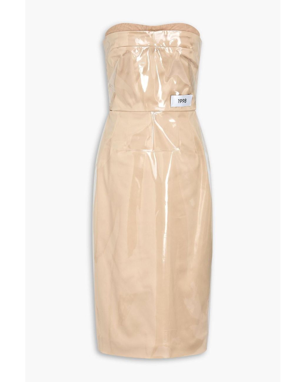 Dolce & Gabbana Kim Kardashian Strapless Pvc And Satin Midi Dress in  Natural | Lyst Canada