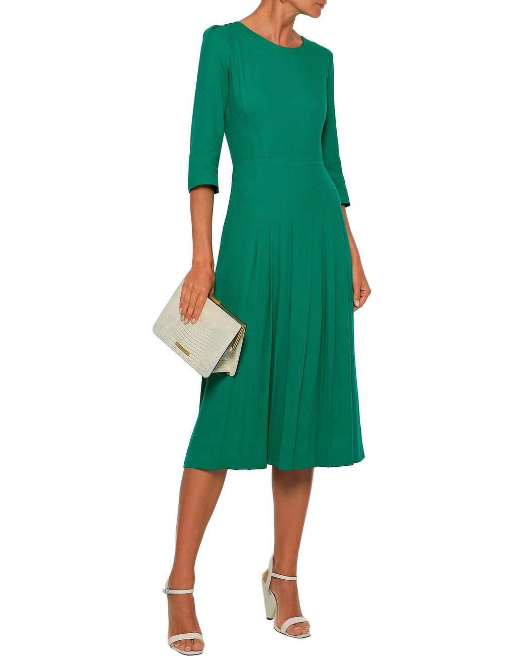 Goat Camelot Pleated Crepe Midi Dress Jade in Green | Lyst UK