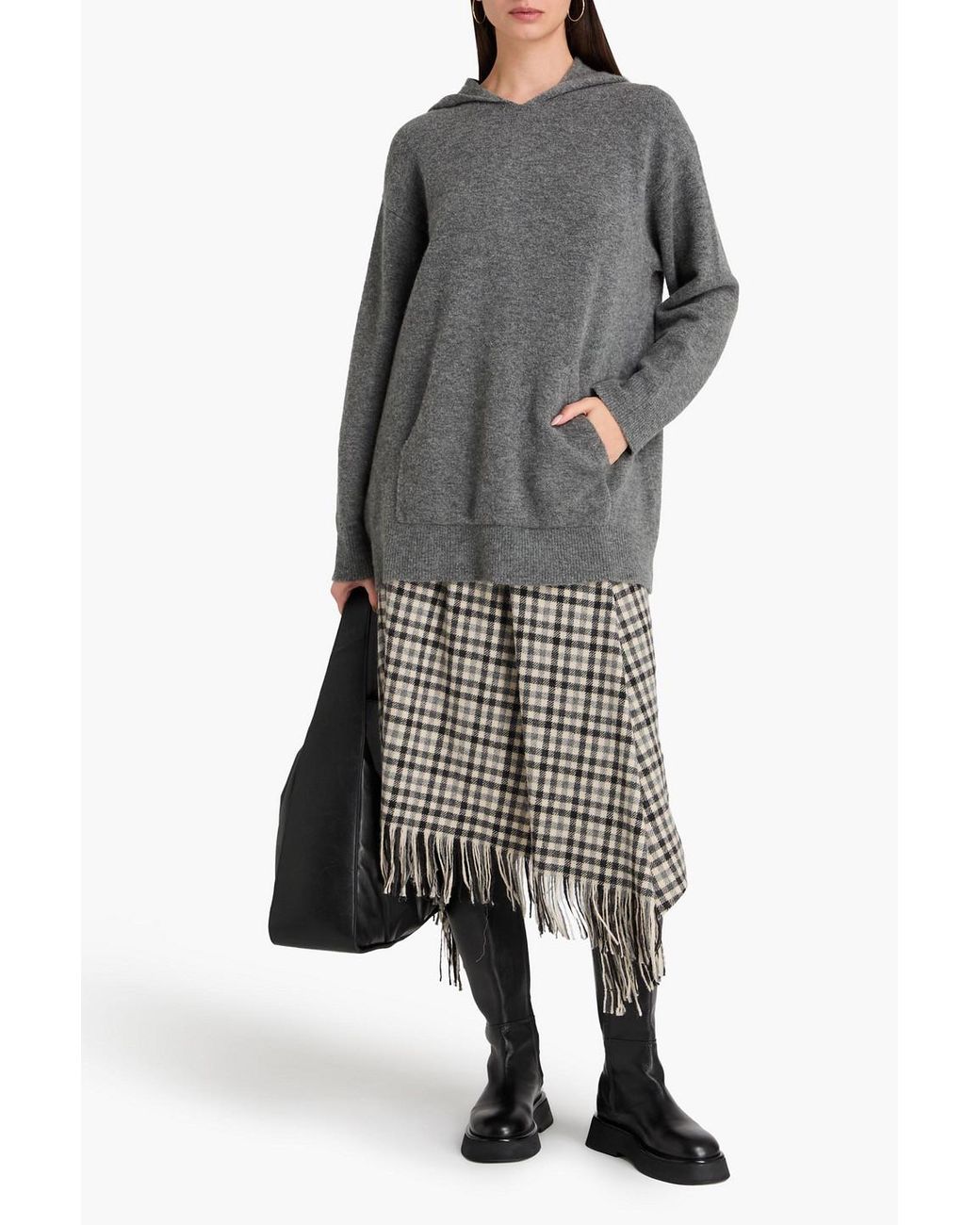 Theory Gray Mélange Merino Wool-blend Hoodie