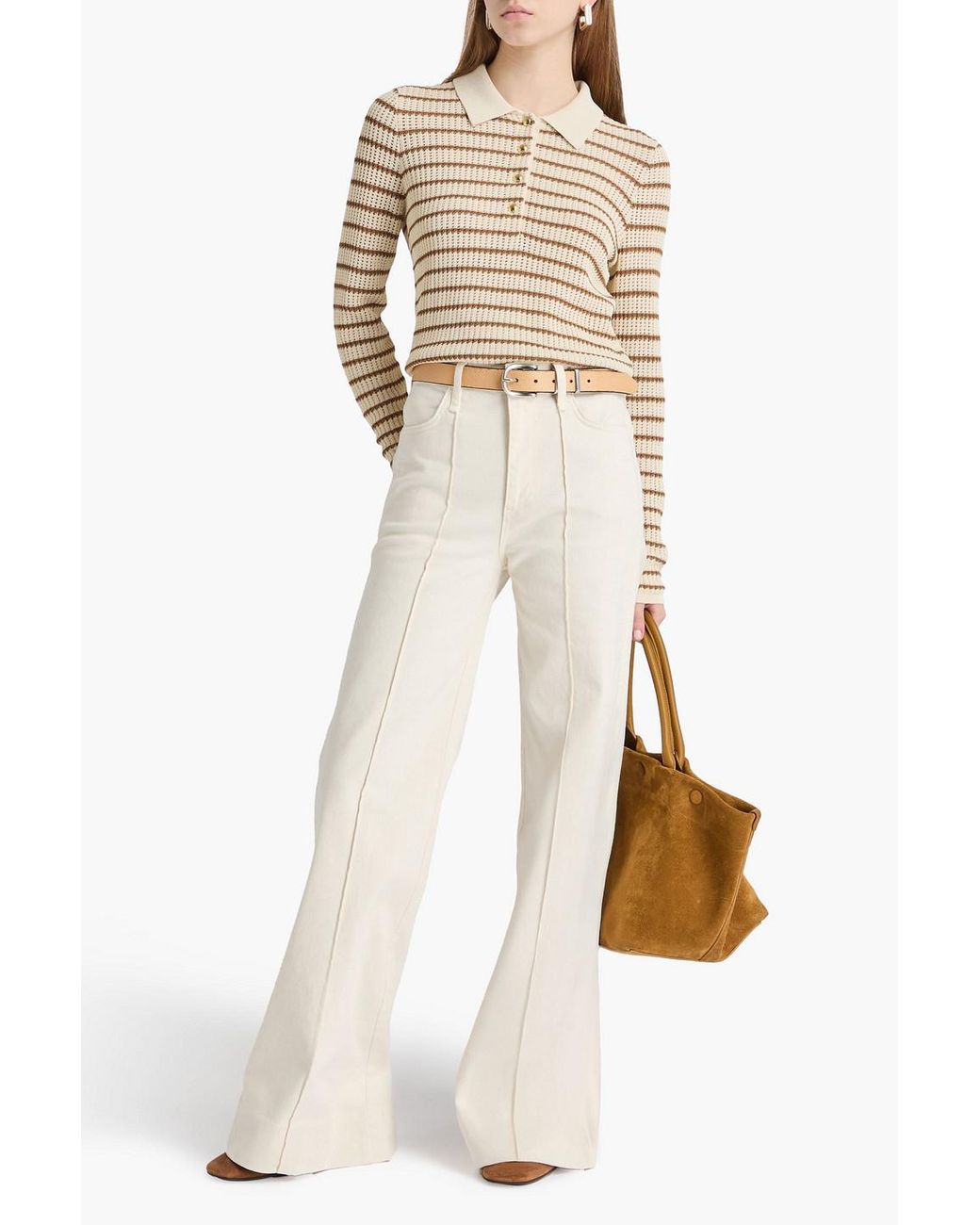 Rag & Bone Natural Viola Striped Ribbed Cotton-blend Polo Sweater