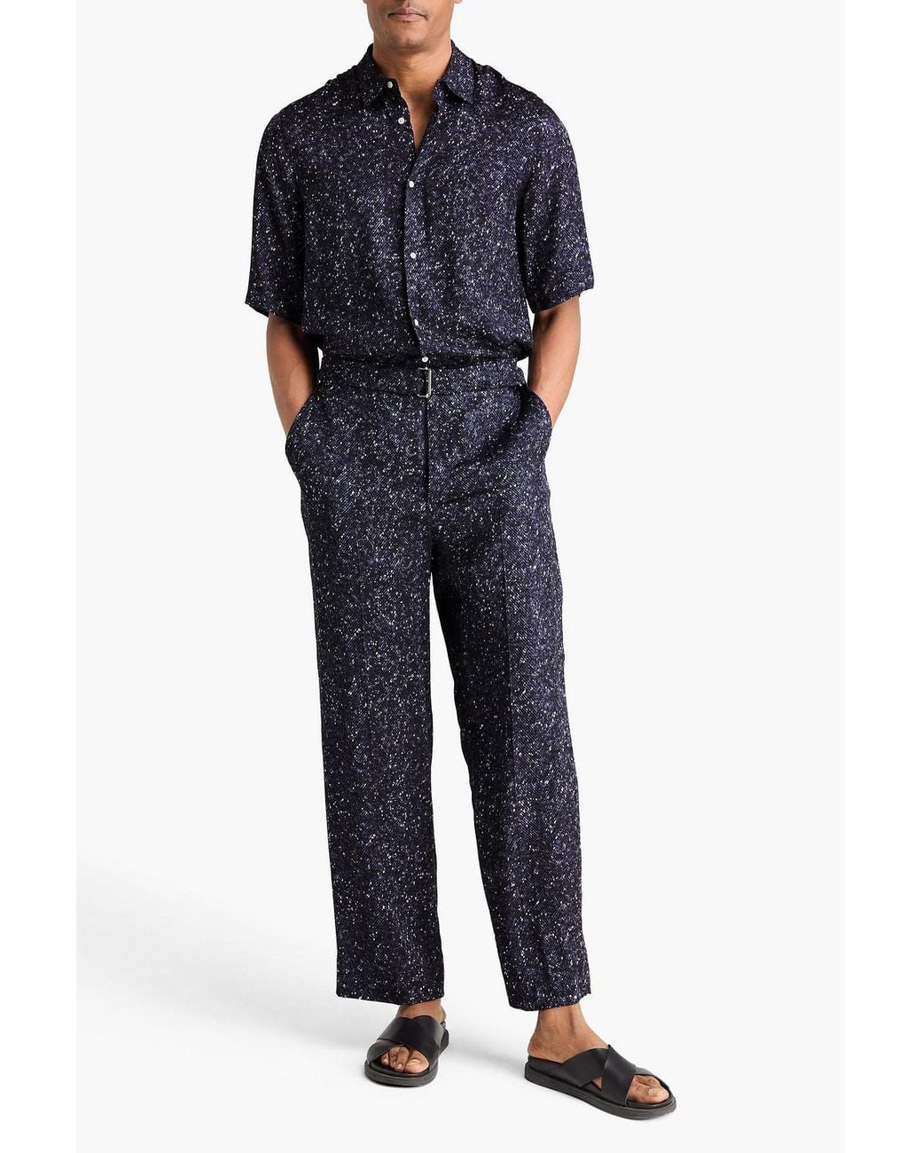 Officine Generale Blue Nash Belted Printed Twill Pants for men