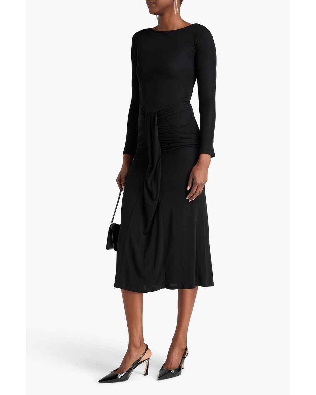 Staud Black Gres Draped Jersey Midi Dress