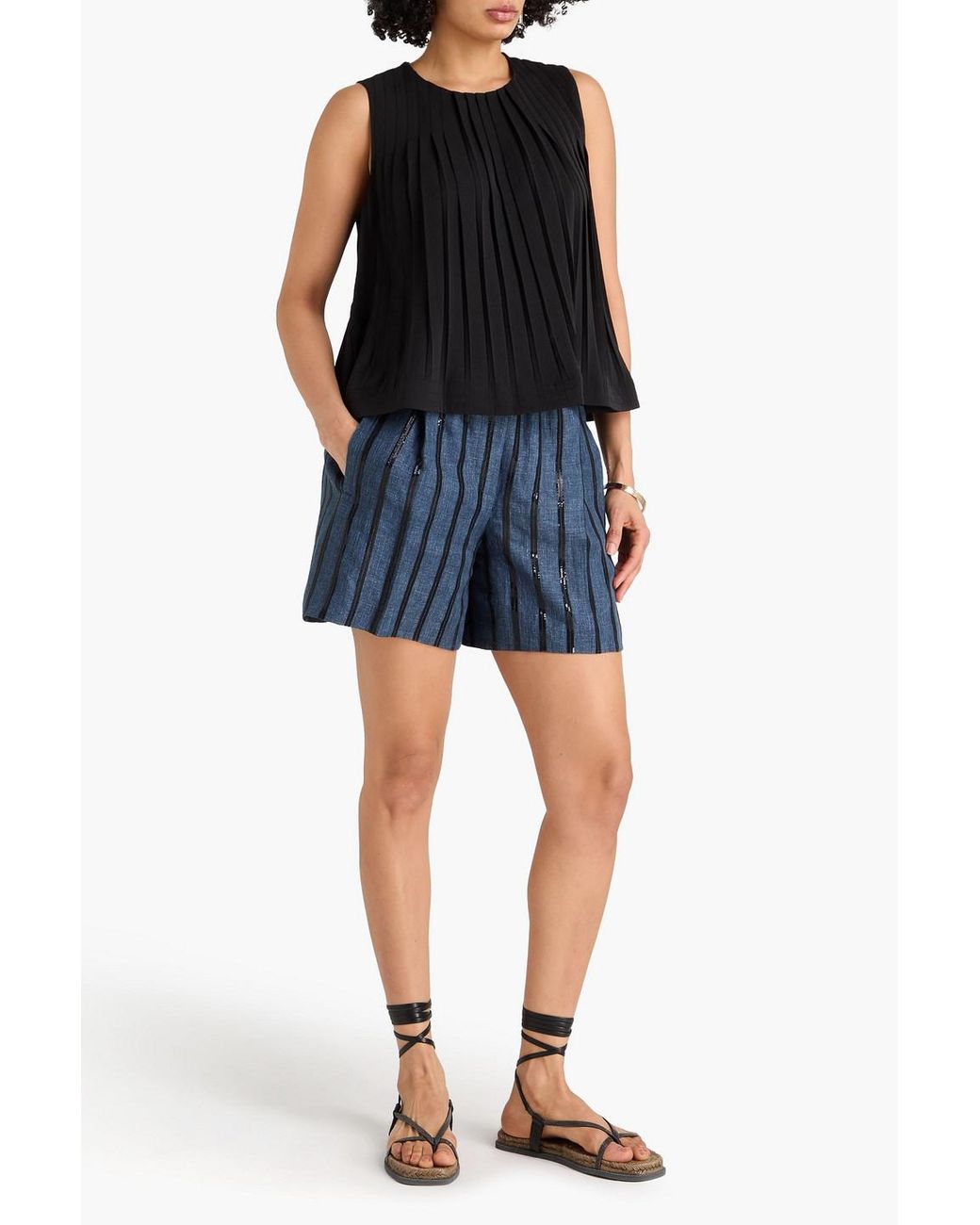 Vince Black Pleated Crepe Top