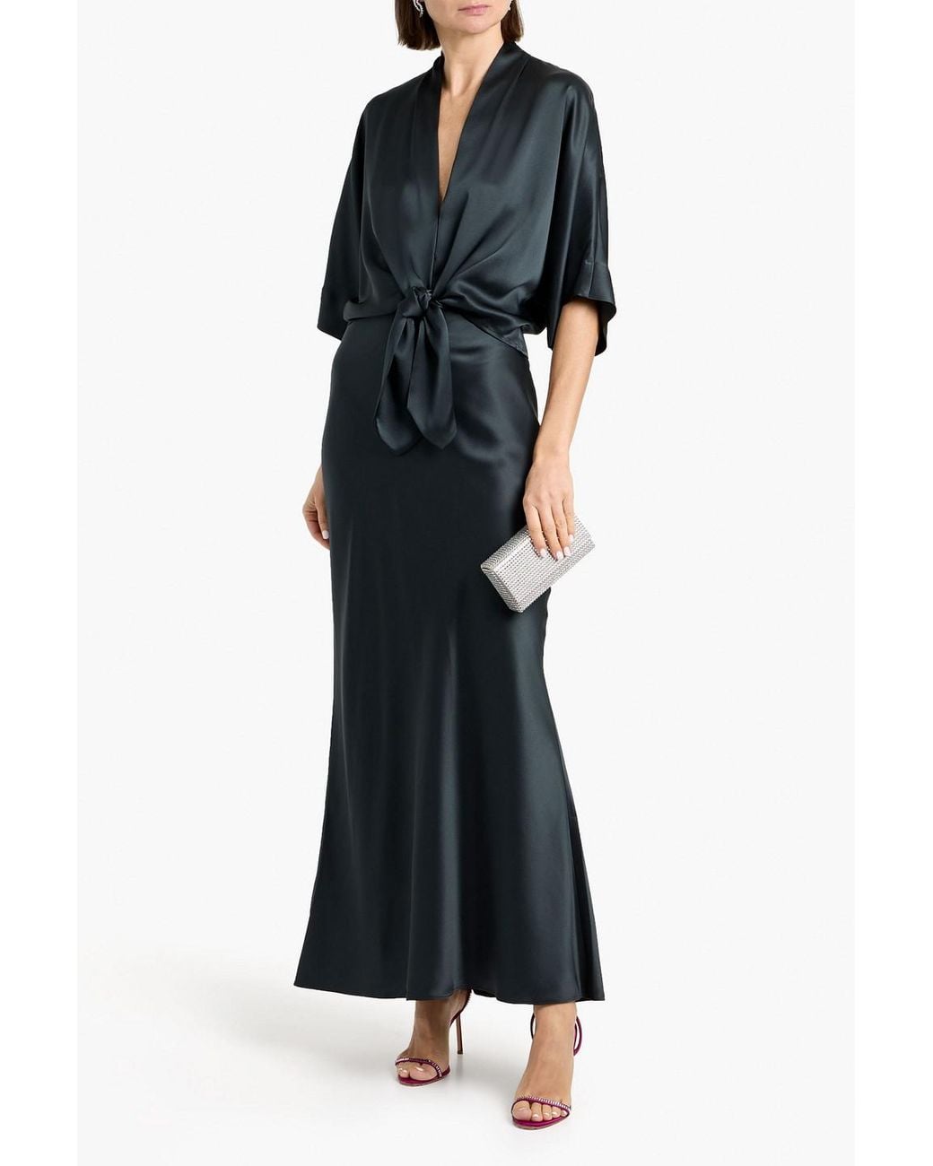 The Sei Black Tie-Front Silk-Satin Top