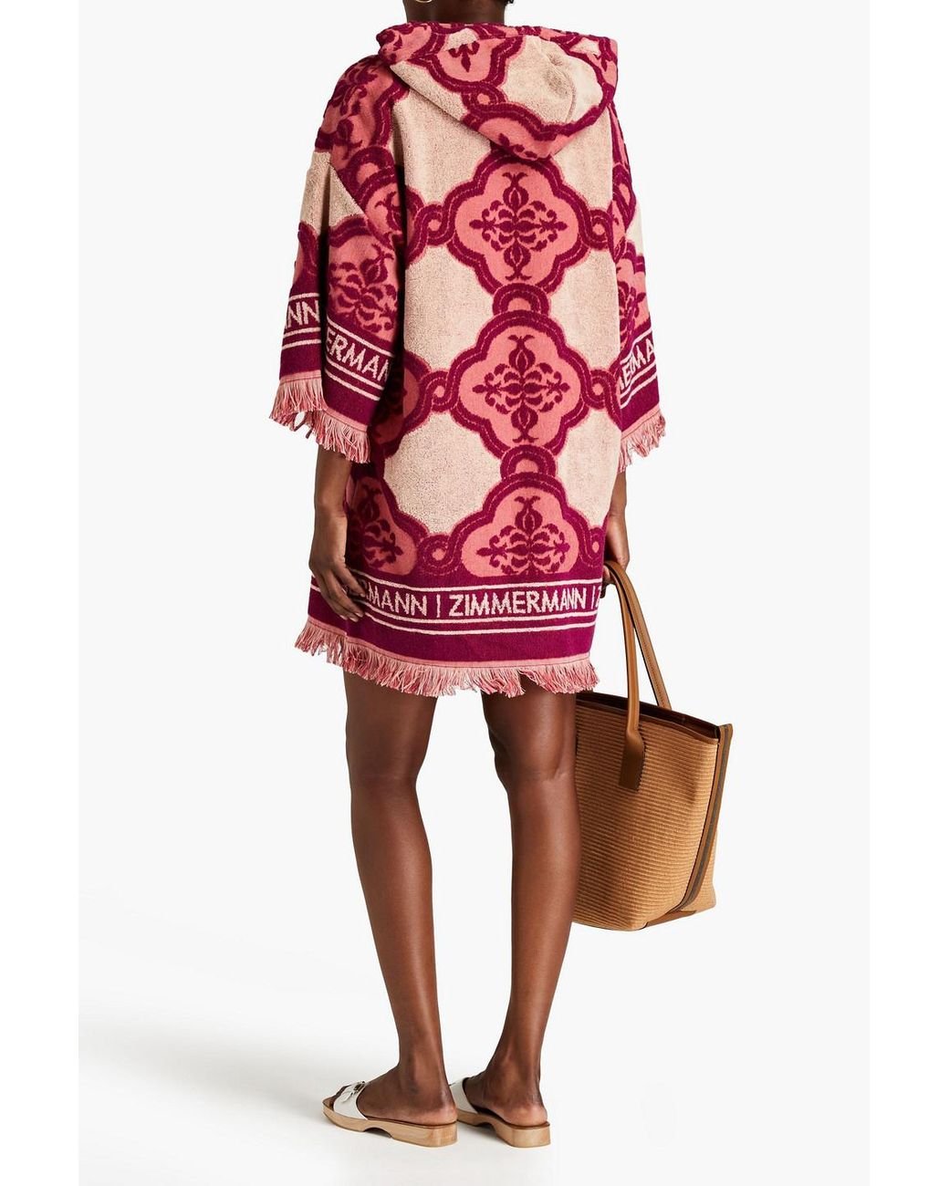 Zimmermann Lola Fringed Hooded Cotton-terry Jacquard Coverup