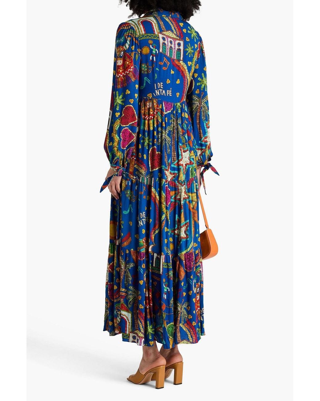 Farm Rio Blue Maxi FARM Rio Gathered Printed Crepe Maxi Dress in Blue | Lyst Canada