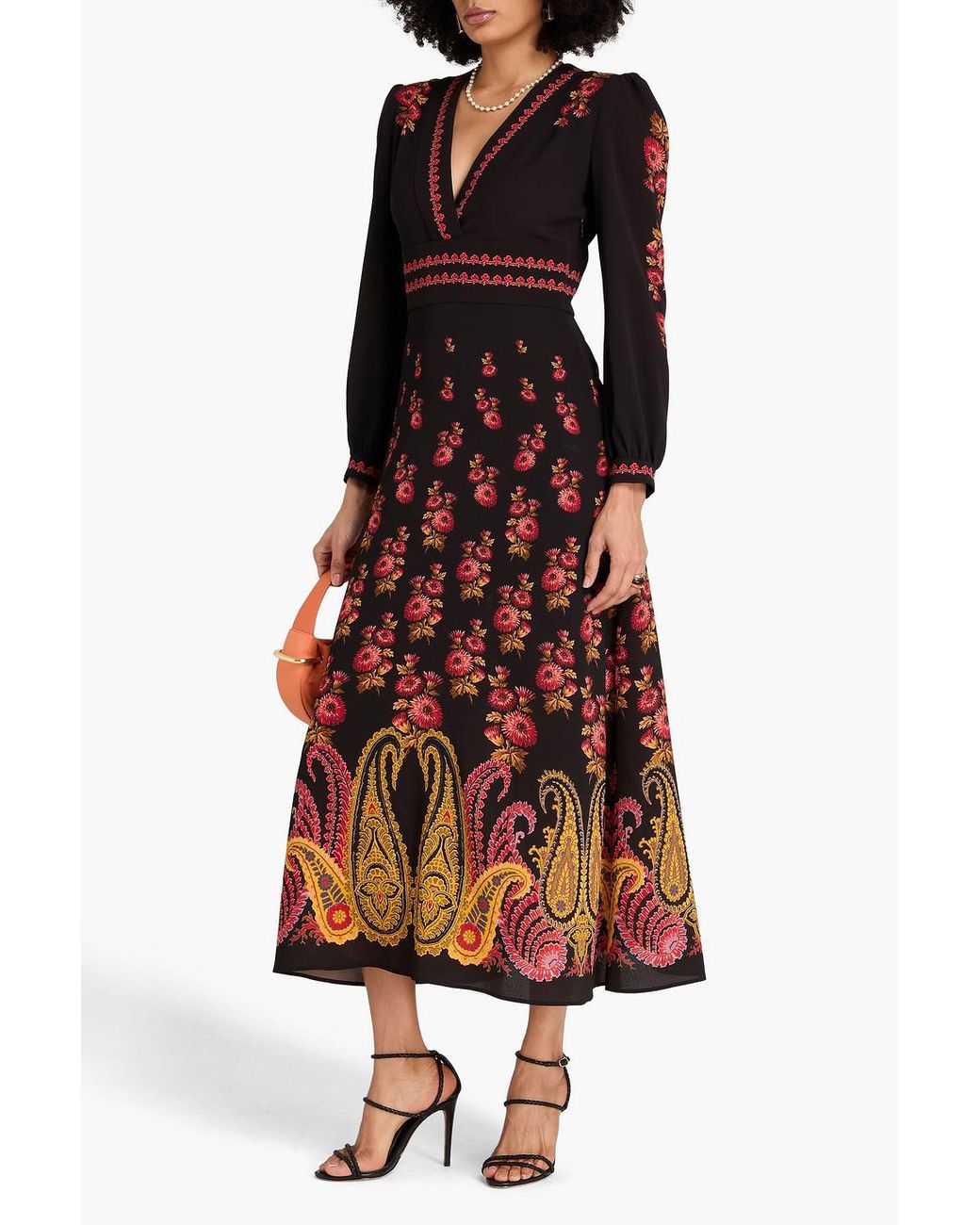 Etro Black Paisley-print Crepe Midi Dress