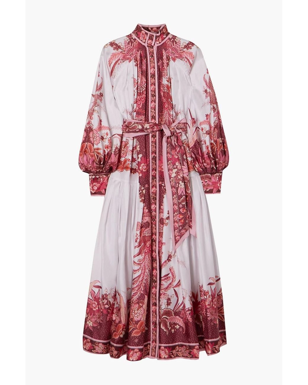 Zimmermann Belted Printed Silk Midi Dress in Burgundy (Red) | Lyst UK