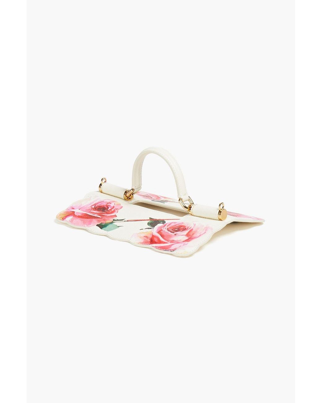 Dolce & Gabbana Floral-print Textured Leather Pouch in White Dolce & Gabbana Floral-print Textured Leather Pouch in White