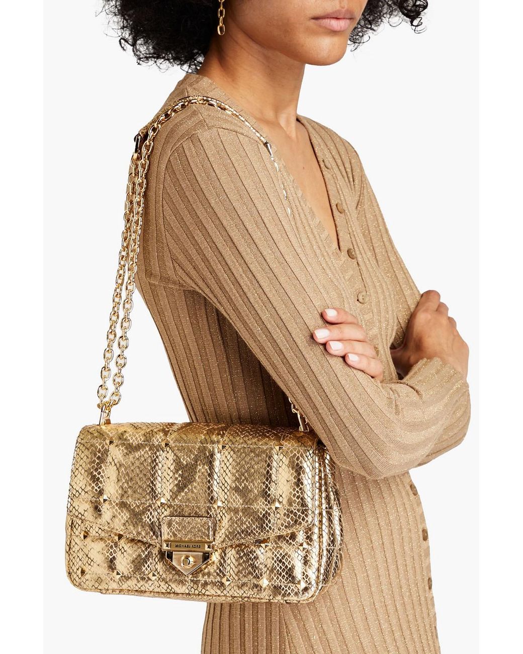 MICHAEL Michael Kors Soho Studded Snake-effect Leather Shoulder 