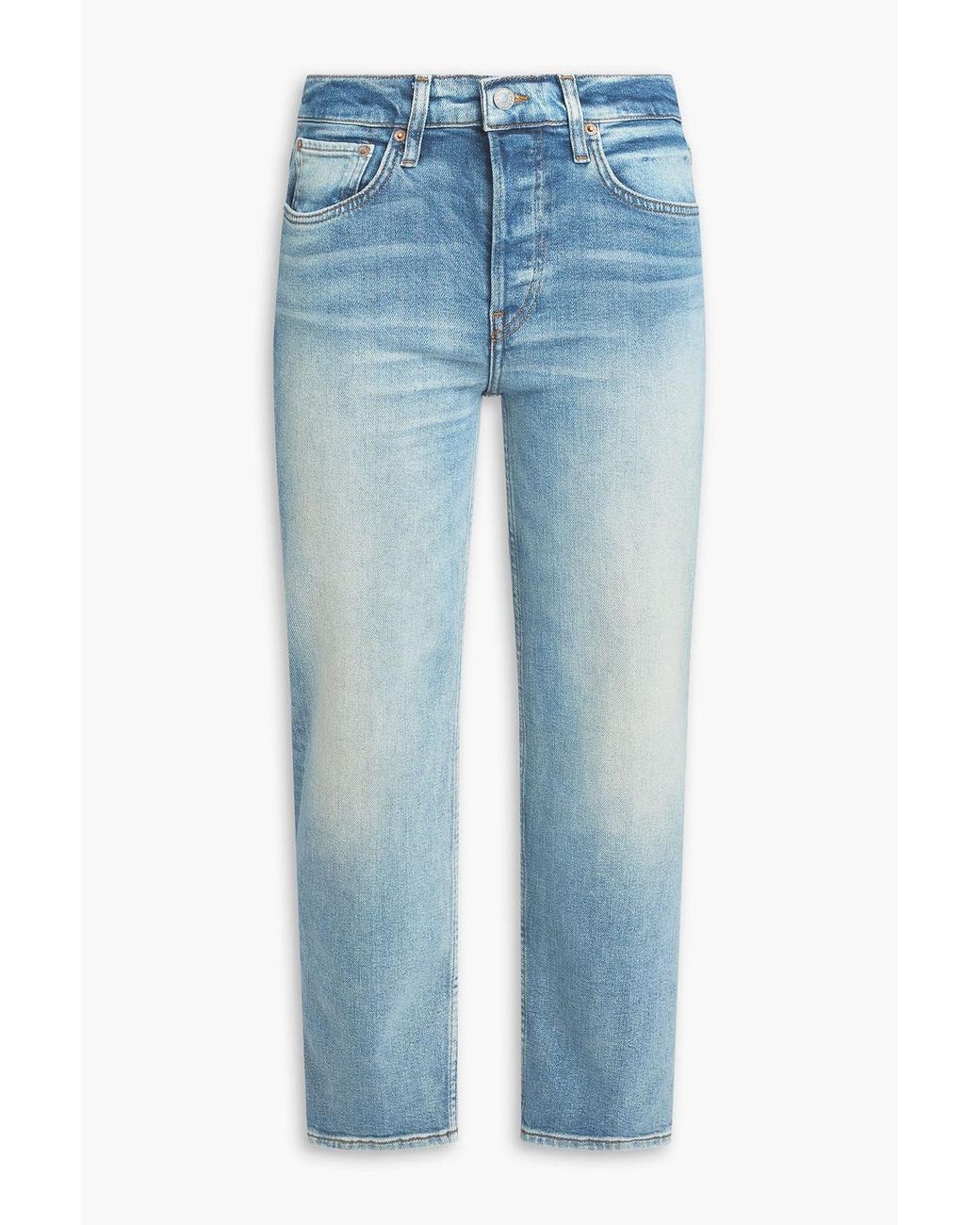 Re/done Blue Cropped Mid-Rise Straight-Leg Jeans