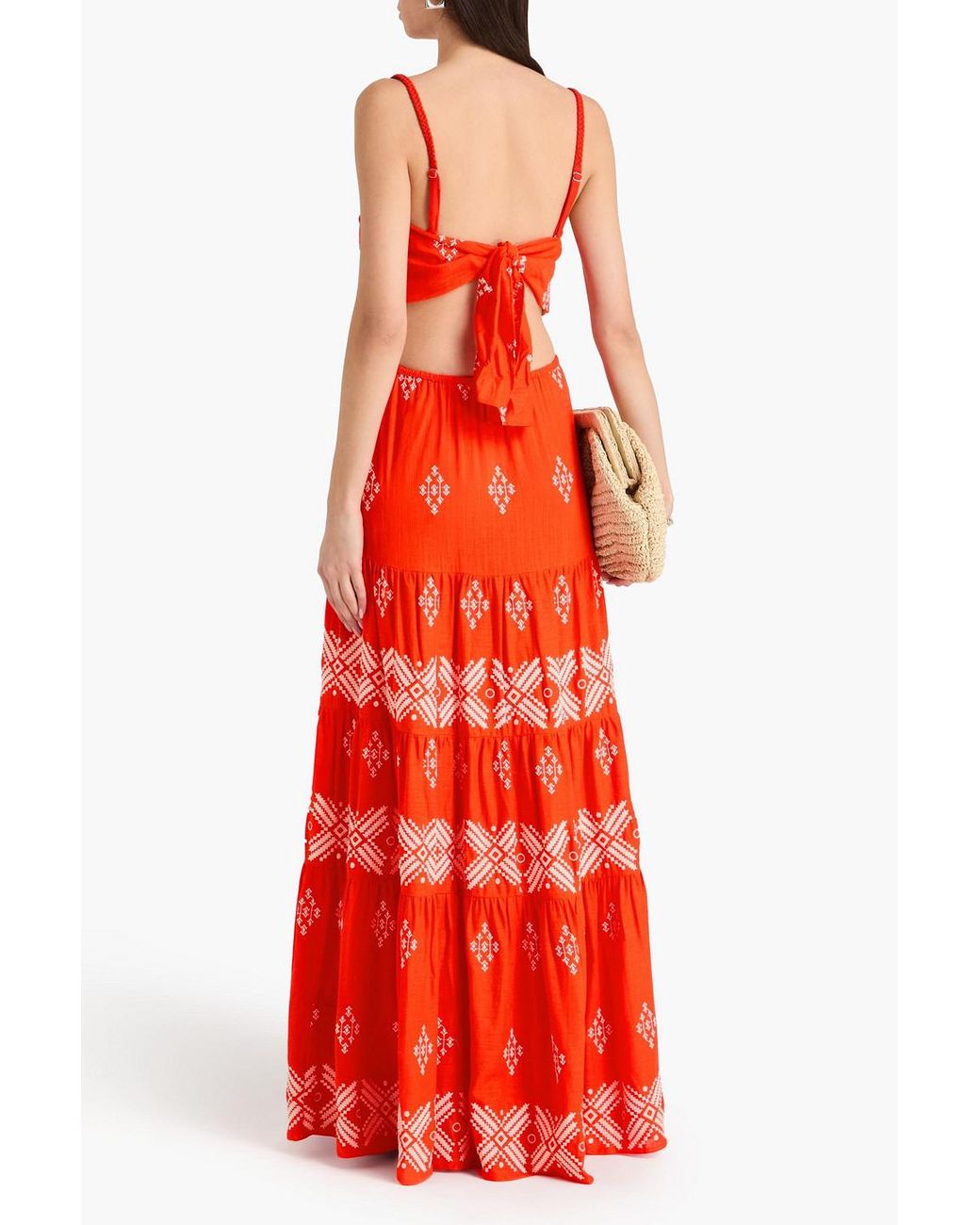 Johanna Ortiz Convertible Tiered Embroidered Slub Woven Maxi Dress