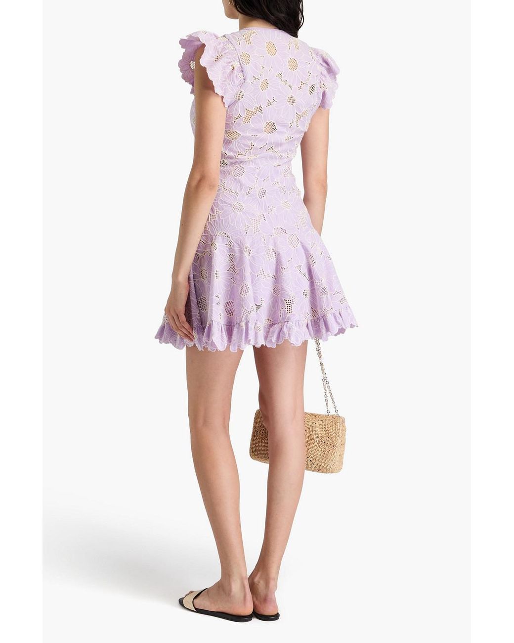 Sandro Purple Ruffled Broderie Anglaise Mini Dress