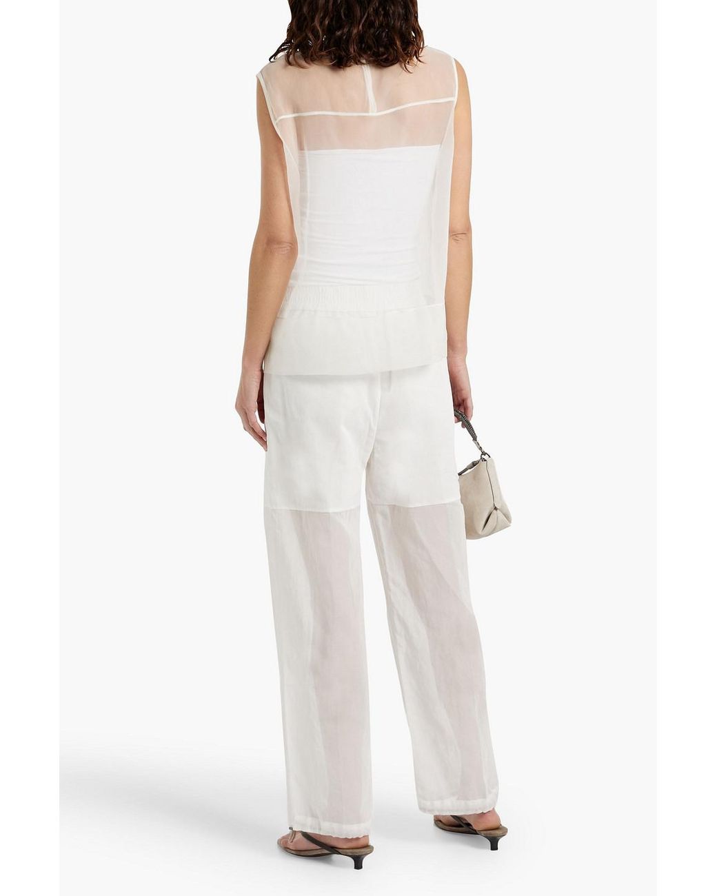 Brunello Cucinelli White Bead-Embellished Silk-Organza Top