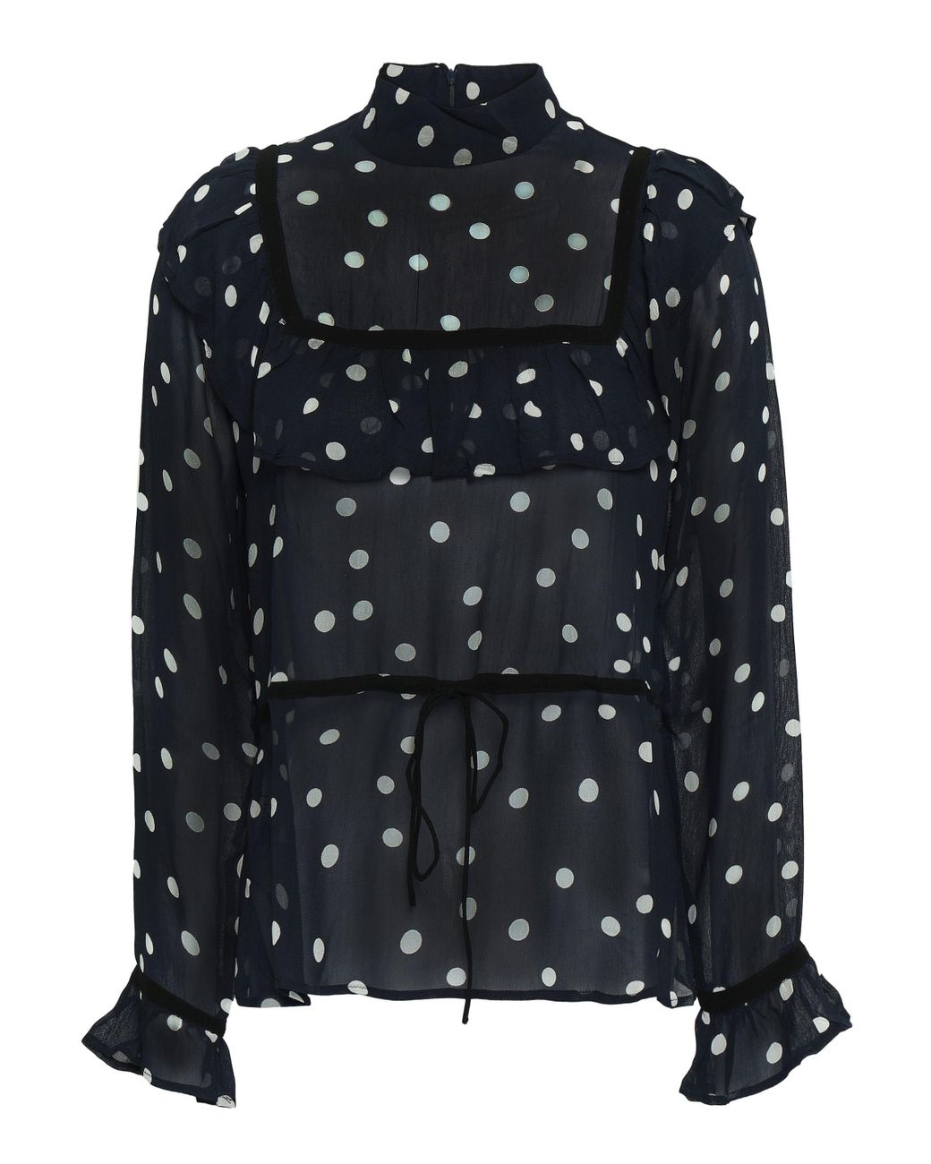 Ganni Marceau Ruffled Polka dot Georgette Blouse Midnight Blue Lyst
