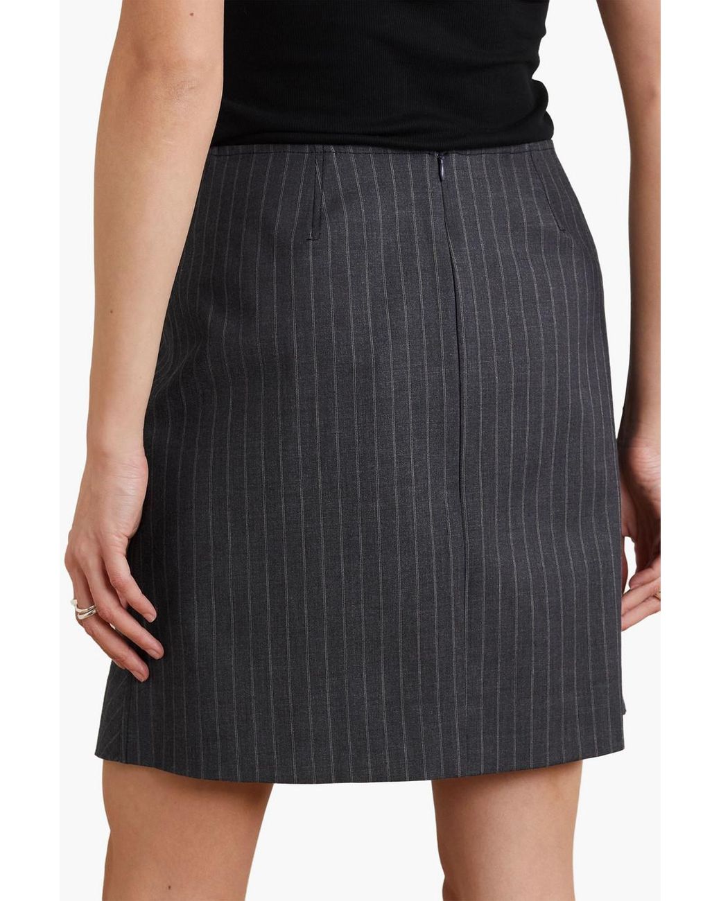 Ganni Ruched Pinstriped Twill Mini Skirt in Black | Lyst UK