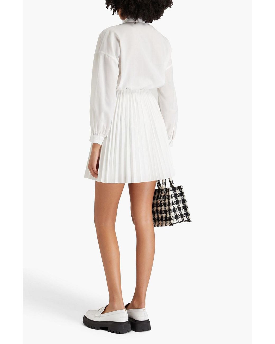 Maje Bead-embellished Pleated Voile Mini Shirt Dress in White | Lyst