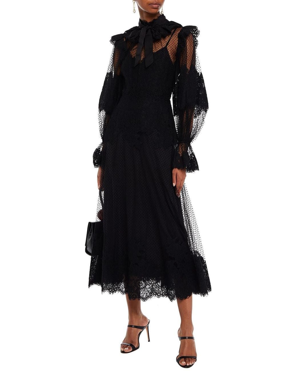 Zimmermann Espionage Ruffled Corded Lace And Flocked Tulle Midi Dress in  Black | Lyst Canada