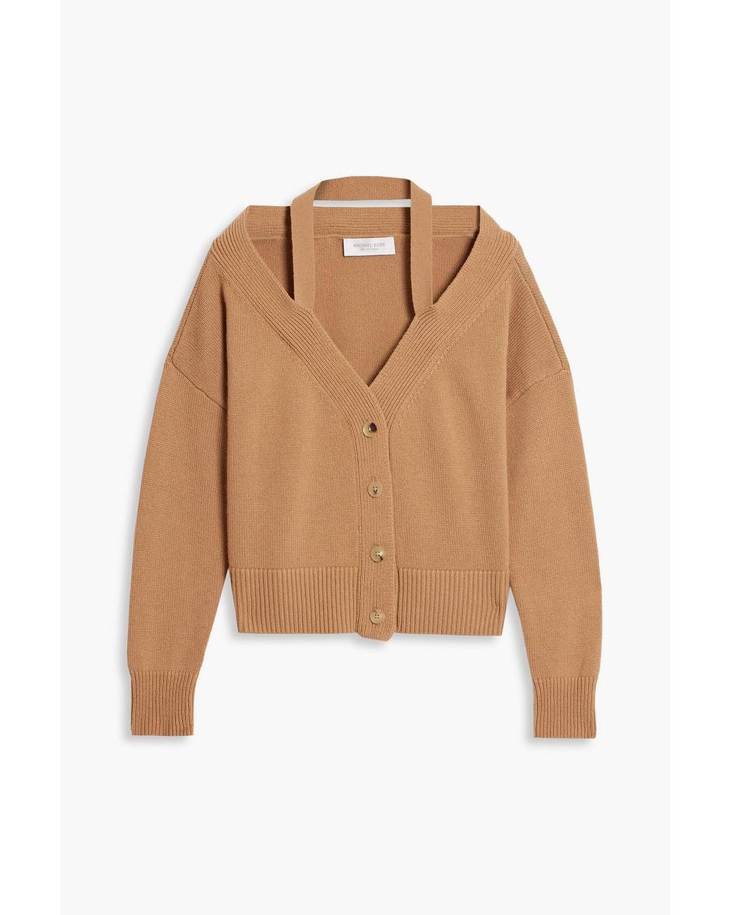 Michael Kors Off-the-shoulder Cashmere Cardigan in Natural | Lyst
