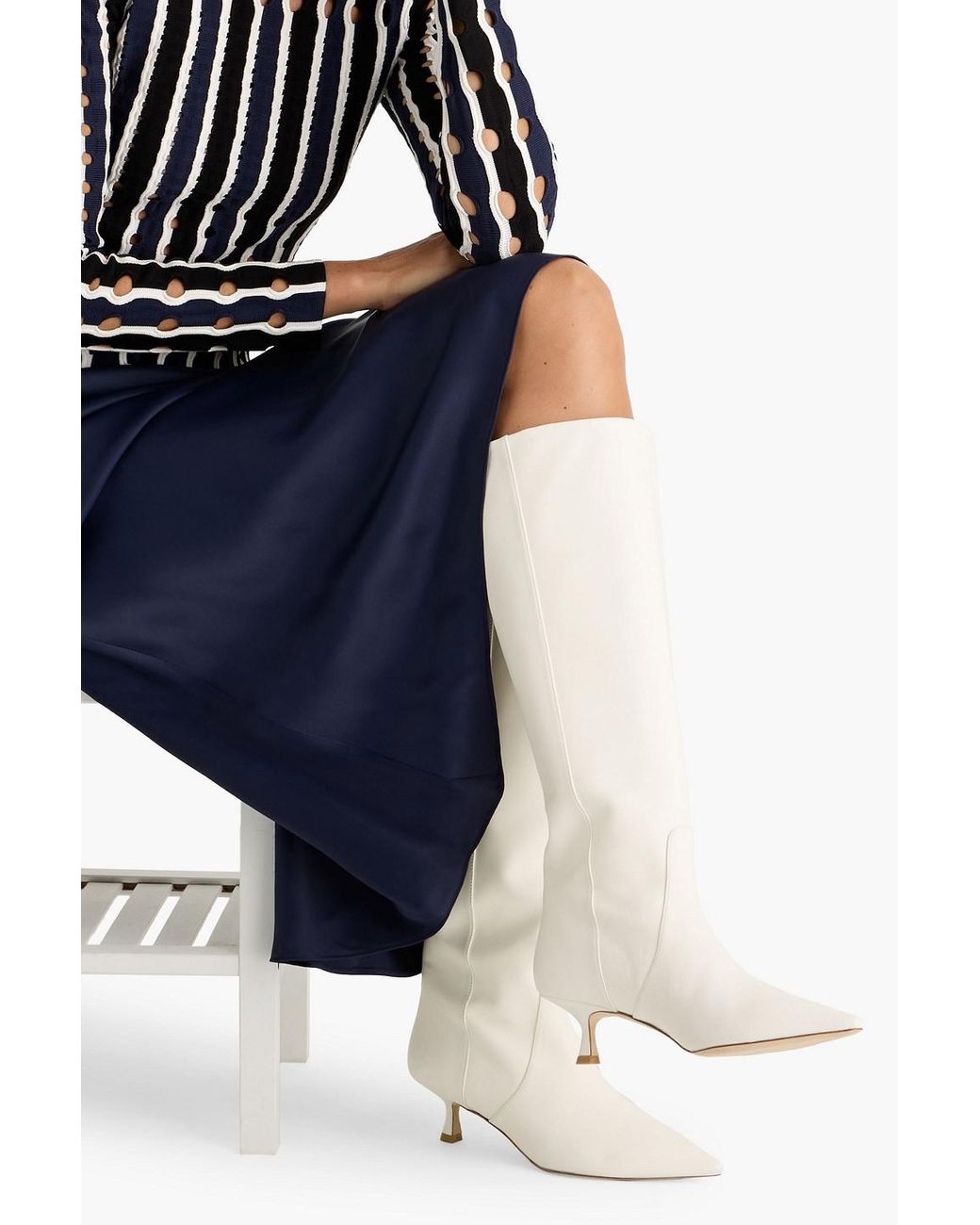 Stuart Weitzman White Naomi 50 Leather Knee Boots
