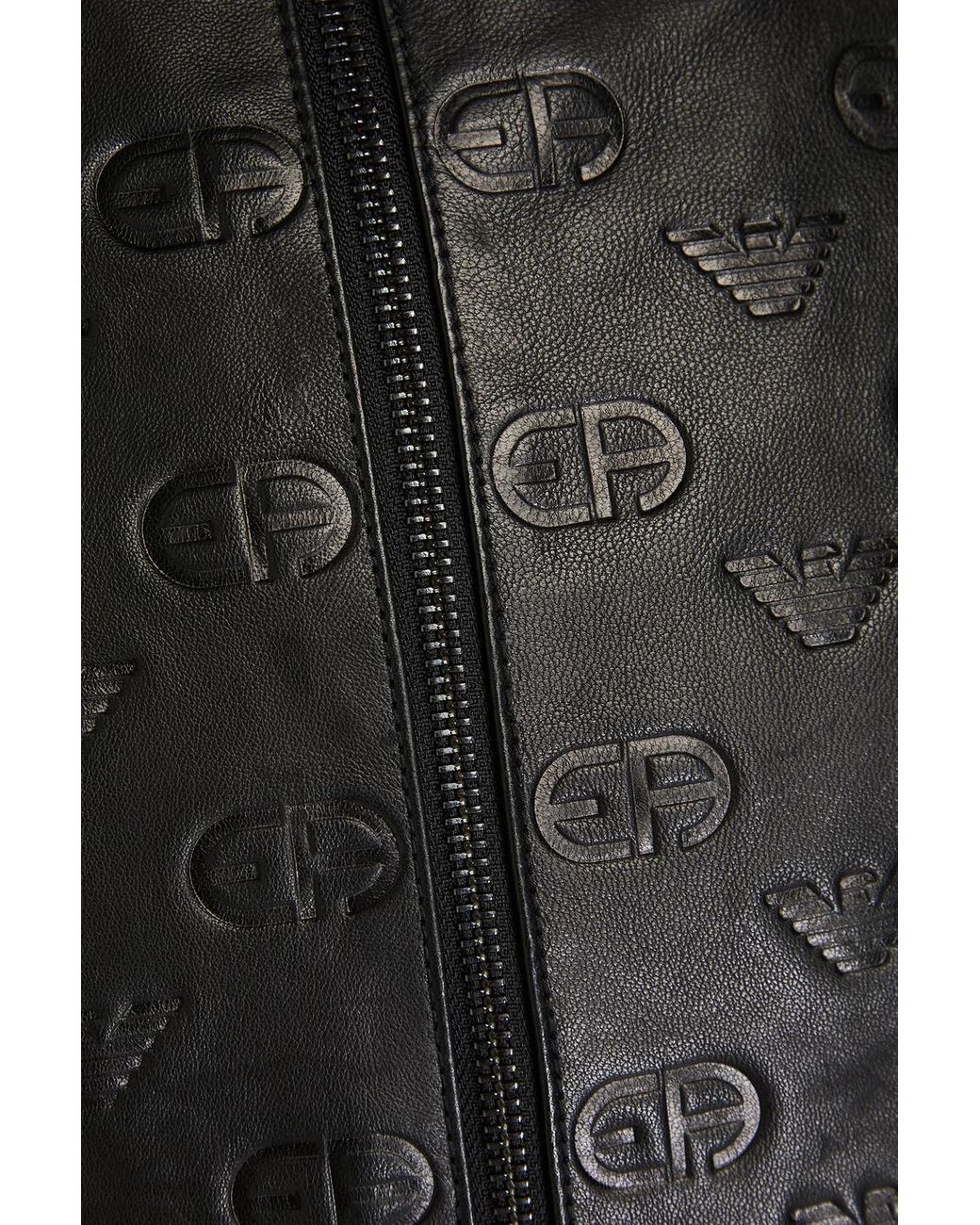 Emporio Armani Embossed Leather Jacket in Black for Men | Lyst UK