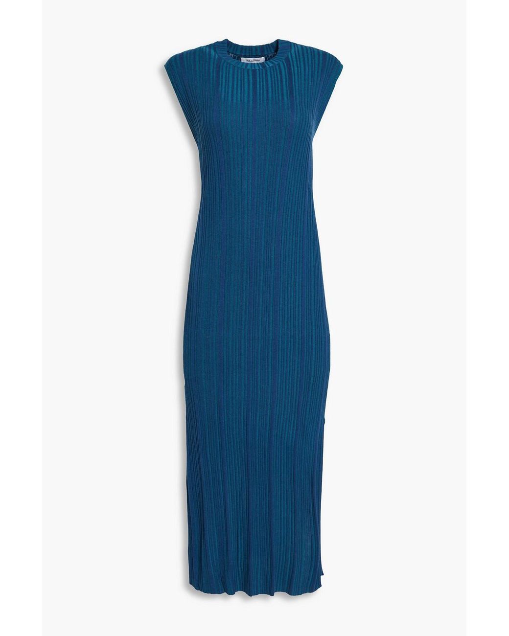 NAADAM Striped Ribbed Silk And Cashmere-blend Midi Dress in Blue | Lyst
