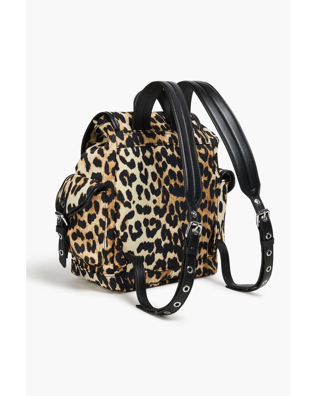 Ganni Black Bucky Leopard-Print Shell Backpack