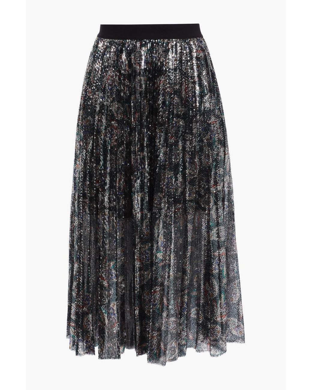 Maje Jilio Pleated Sequined Tulle Midi Skirt in Black | Lyst