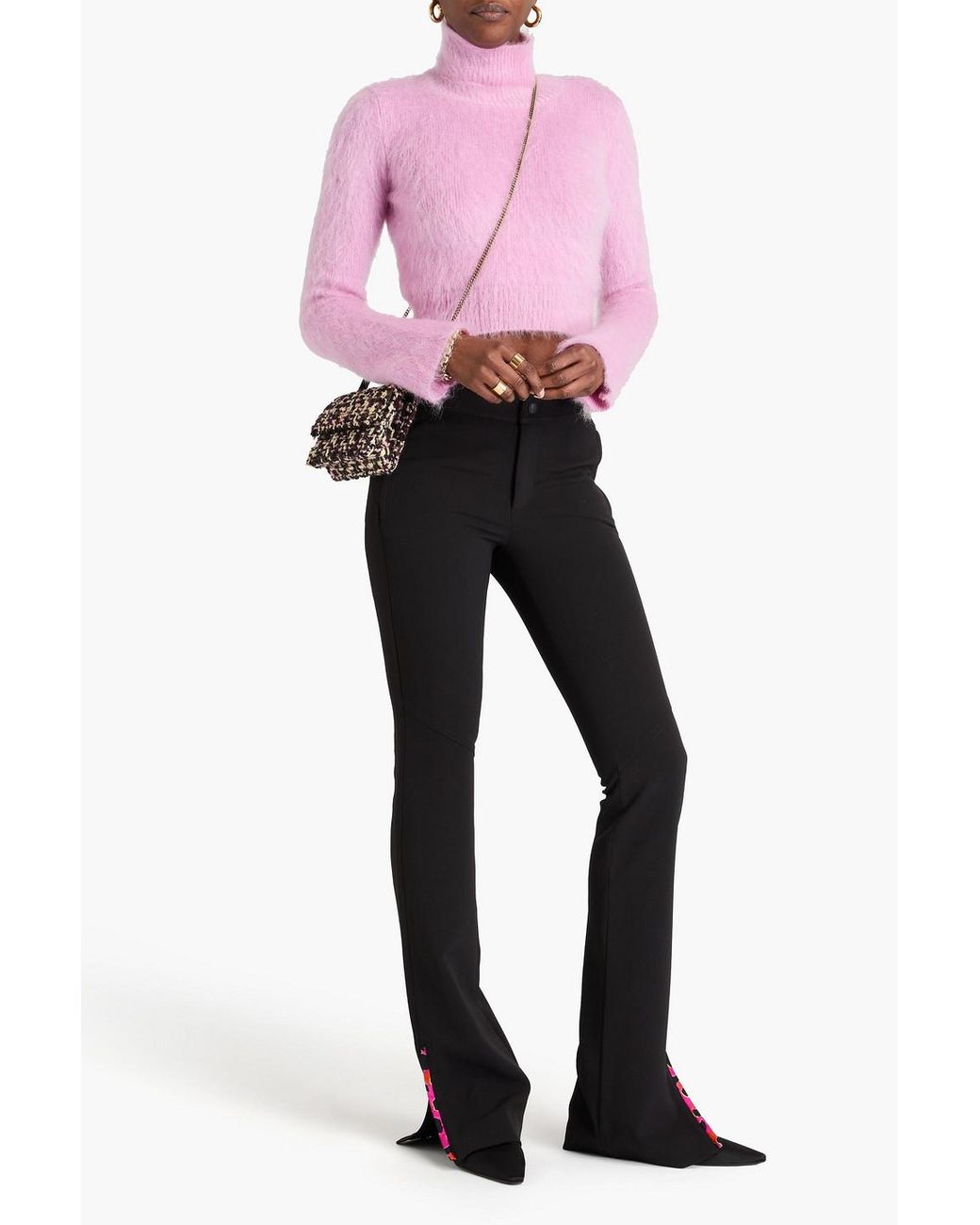 Emilio Pucci Black Printed Silk-trimmed Crepe Flared Pants