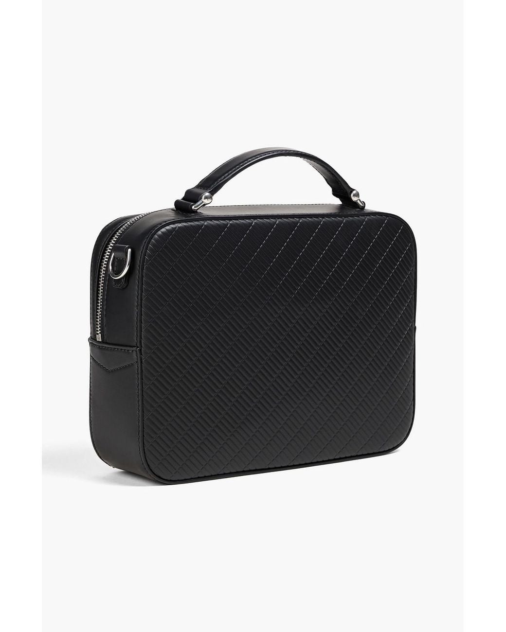 Dunhill Black Contour Embossed Leather Messenger Bag for men