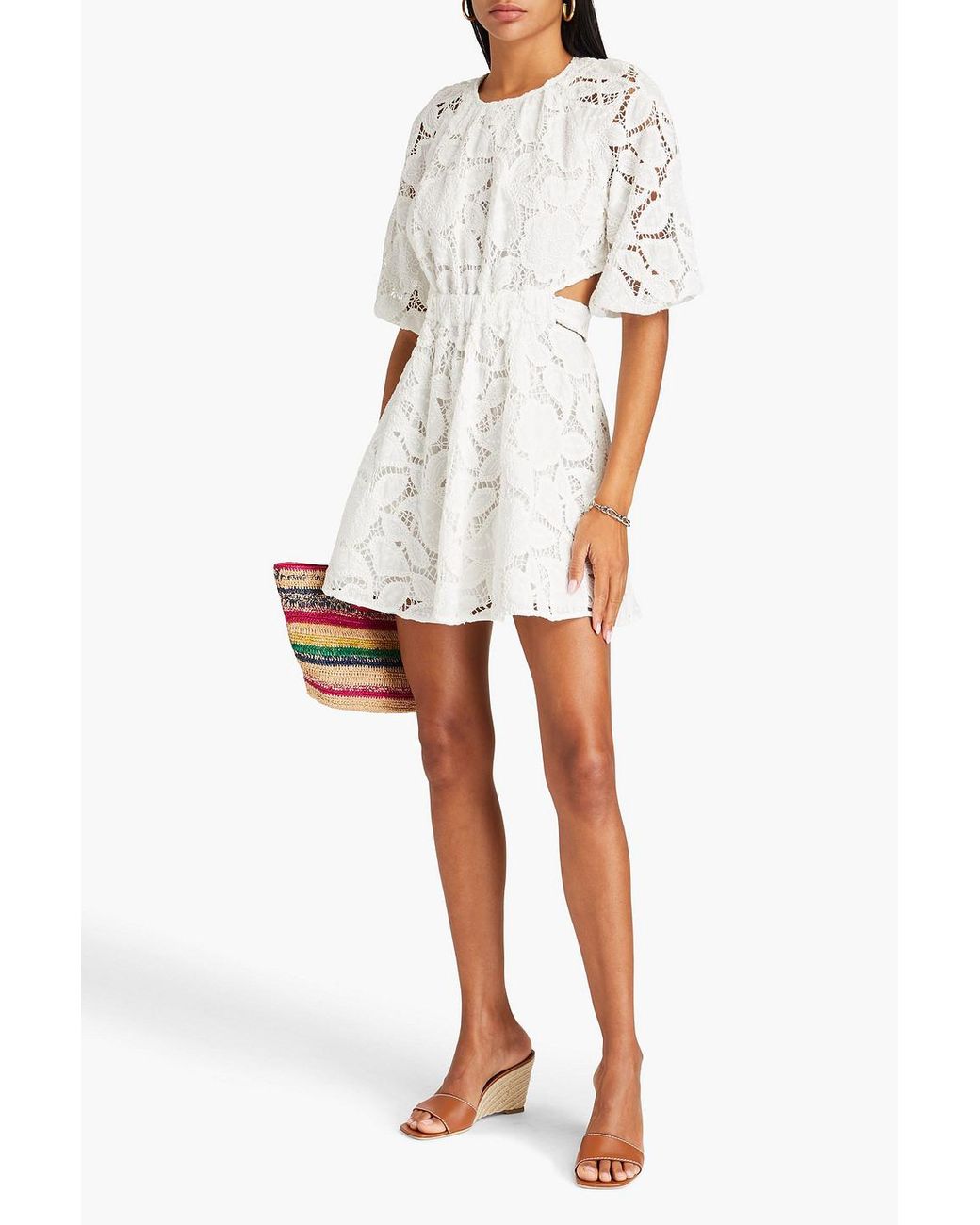 Maje Cutout Broderie Anglaise Cotton Mini Dress in White