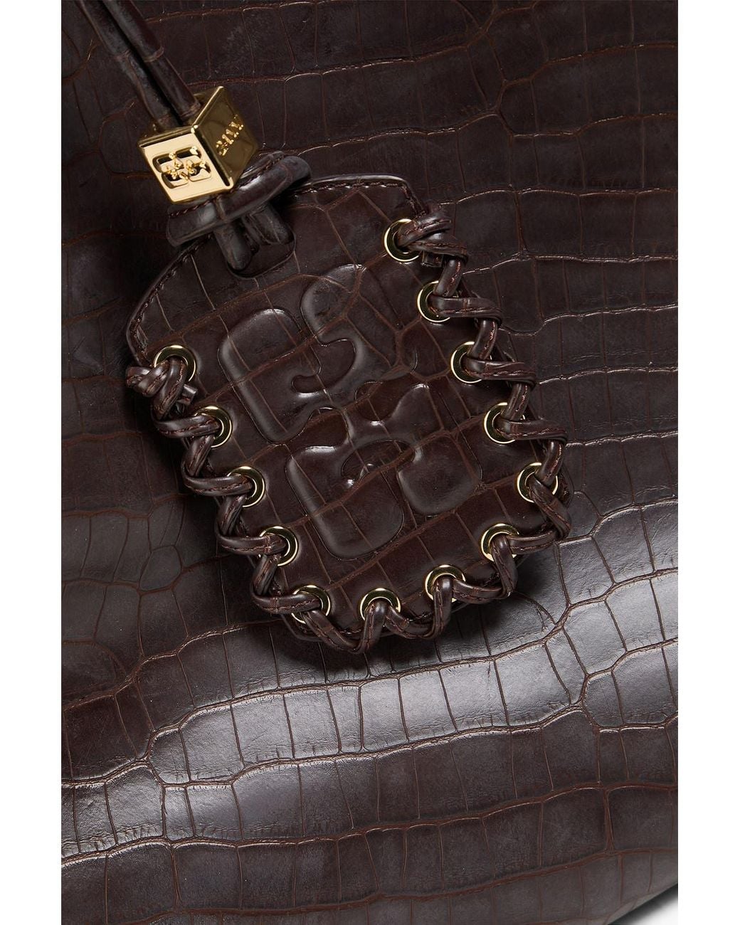 Ganni Black Croc-Effect Leather-Blend Shoulder Bag