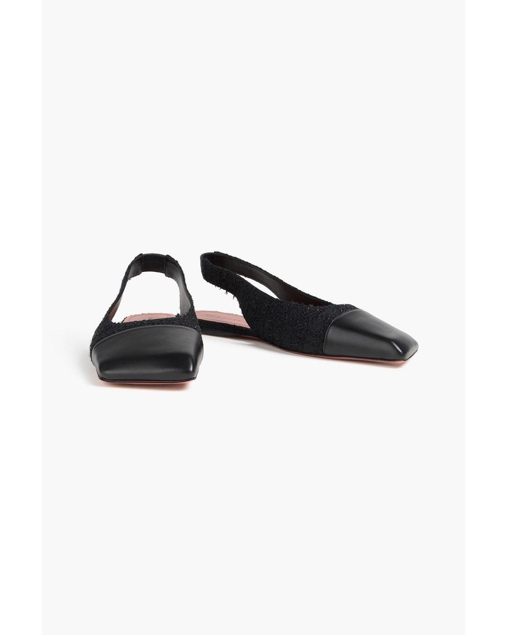 AMINA MUADDI Black Ane Leather And Tweed Slingback Ballet Flats