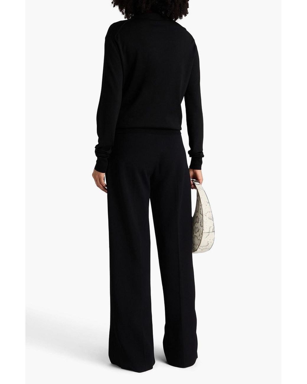 Jil Sander Black Pleated Stretch-Knit Wide-Leg Pants