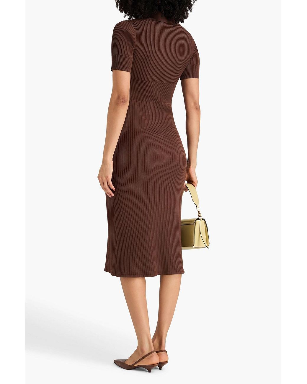 Claudie Pierlot Brown Ribbed-Knit Midi Dress