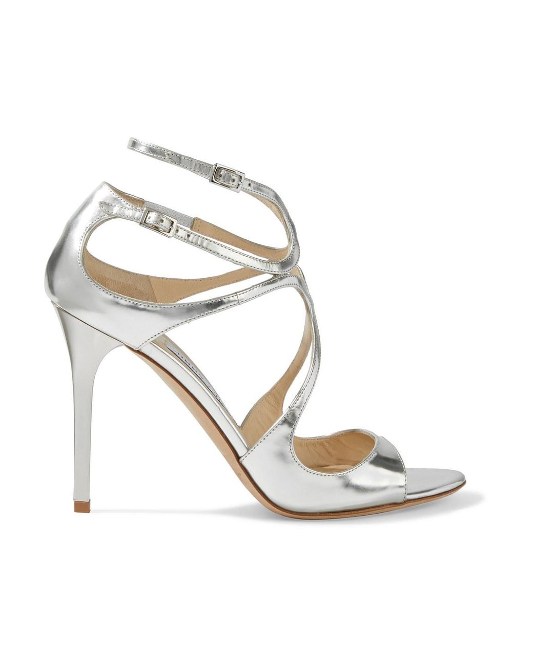 Jimmy Choo Lang 100 Mirrored-leather Sandals in Silver (Metallic) - Lyst