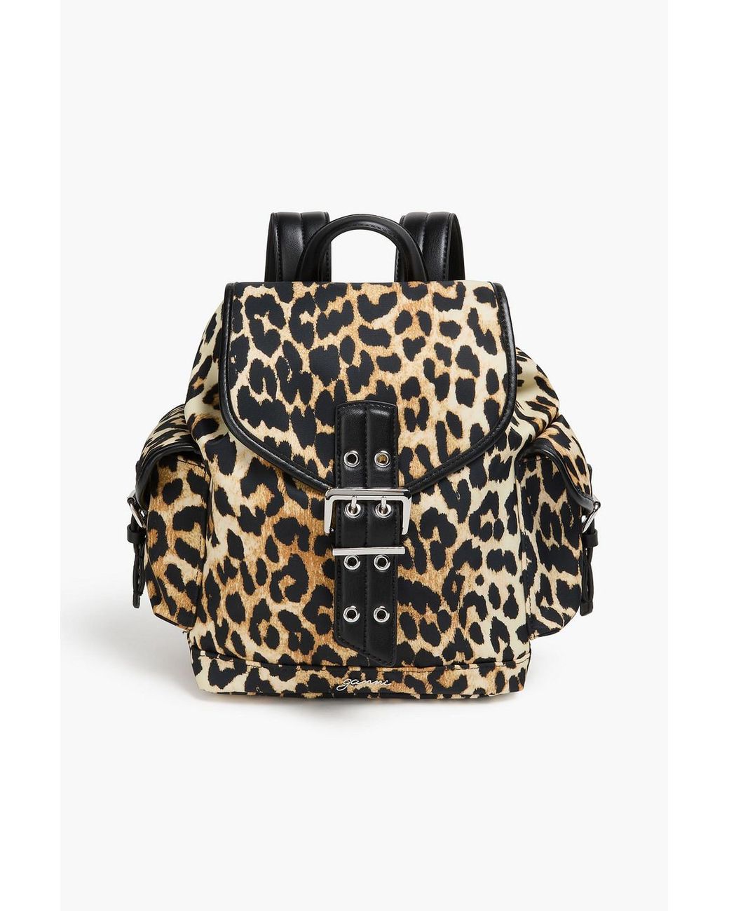 Ganni Black Bucky Leopard-Print Shell Backpack
