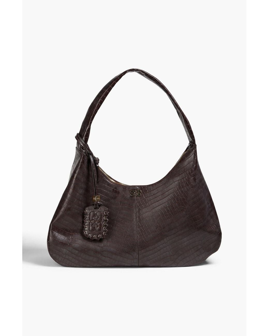Ganni Black Croc-Effect Leather-Blend Shoulder Bag
