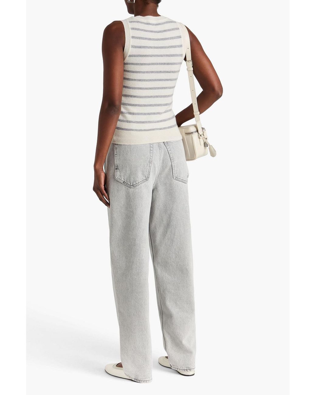 Veronica Beard Natural Jerrel Striped Cashmere Tank