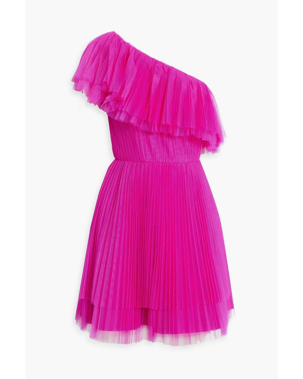 ML Monique Lhuillier One-shoulder Pleated Tulle Mini Dress in Pink | Lyst