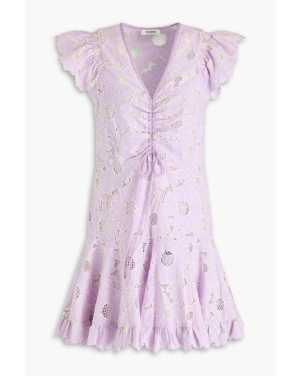 Sandro Purple Ruffled Broderie Anglaise Mini Dress