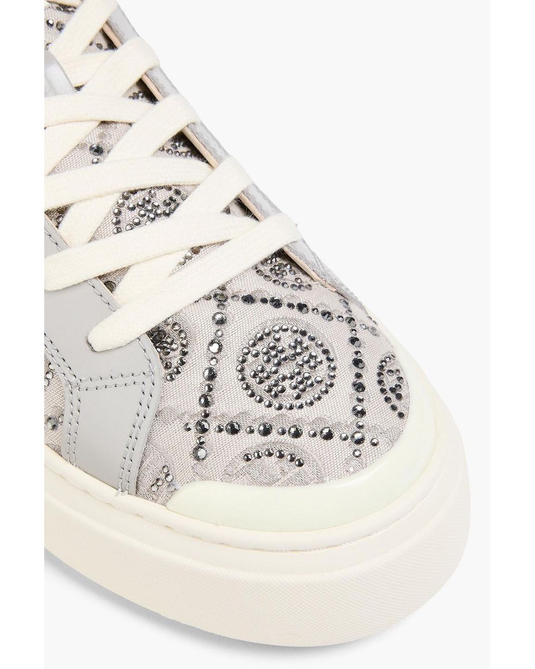 Tory Burch White T Monogram Embellished Jacquard And Glossed-Leather Sneakers